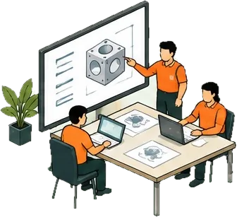 Team reviewing a drawing on screen